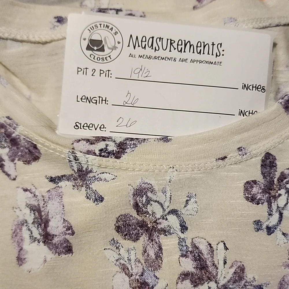NWT Caslon Crew Neck Ivory Purple Lena Floral Long Sleeve Cotton Tee Sz M - Picture 5 of 5